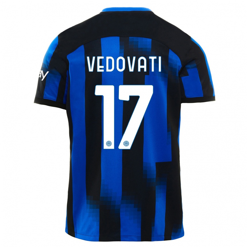 Kids  Gabriele Vedovati #17 Black Blue Home Jersey 2023/24 T-Shirt