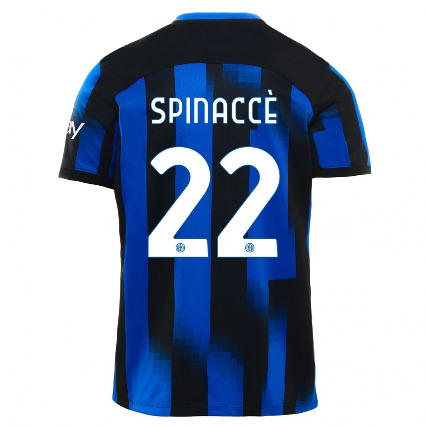 Kids  Matteo Spinaccè #22 Black Blue Home Jersey 2023/24 T-Shirt