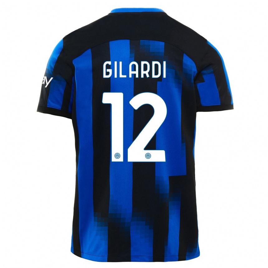 Kids  Astrid Gilardi #12 Black Blue Home Jersey 2023/24 T-Shirt