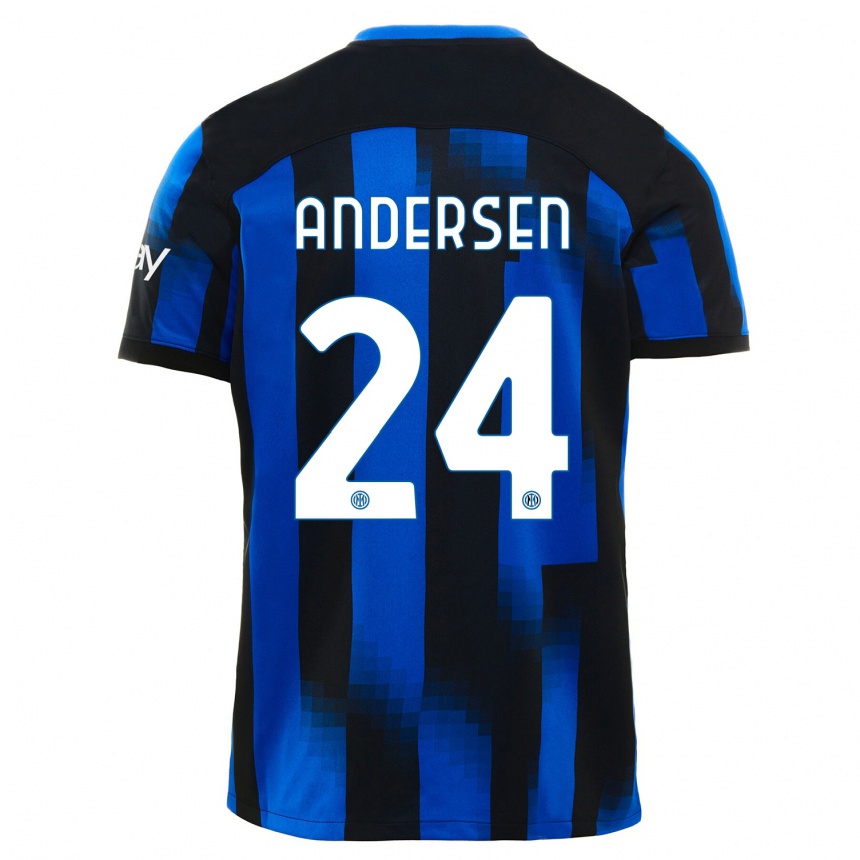 Kids  Silas Andersen #24 Black Blue Home Jersey 2023/24 T-Shirt