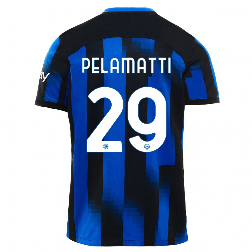 Kids  Andrea Pelamatti #29 Black Blue Home Jersey 2023/24 T-Shirt