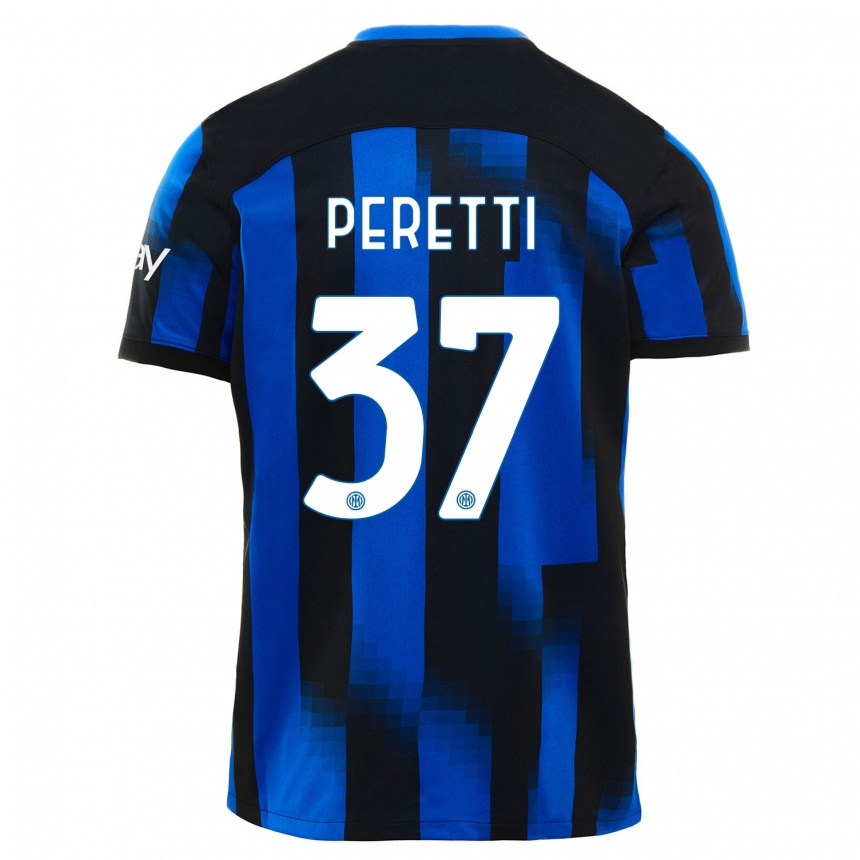 Kids  Lorenzo Peretti #37 Black Blue Home Jersey 2023/24 T-Shirt