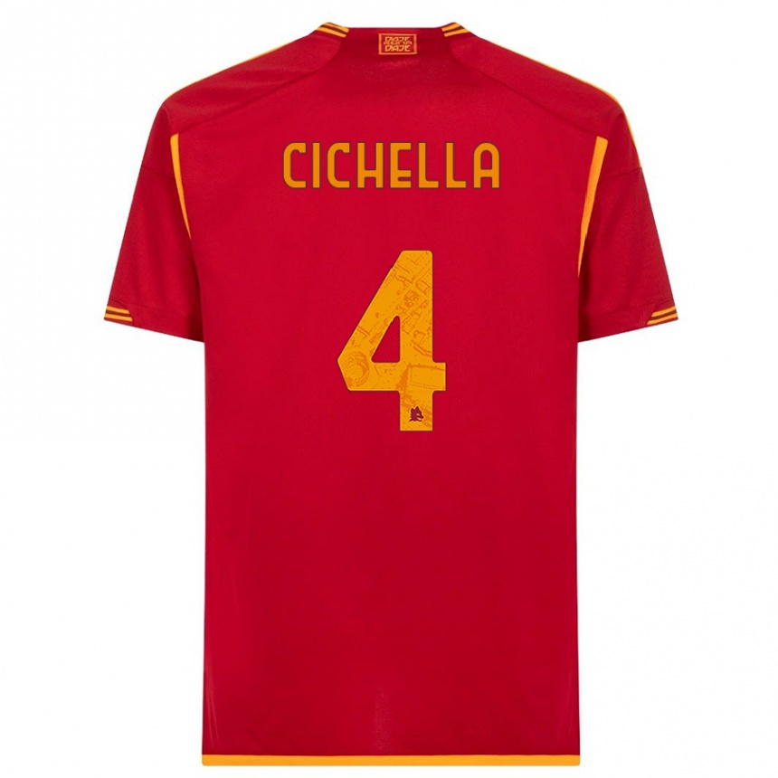 Kids  Matteo Cichella #4 Red Home Jersey 2023/24 T-Shirt