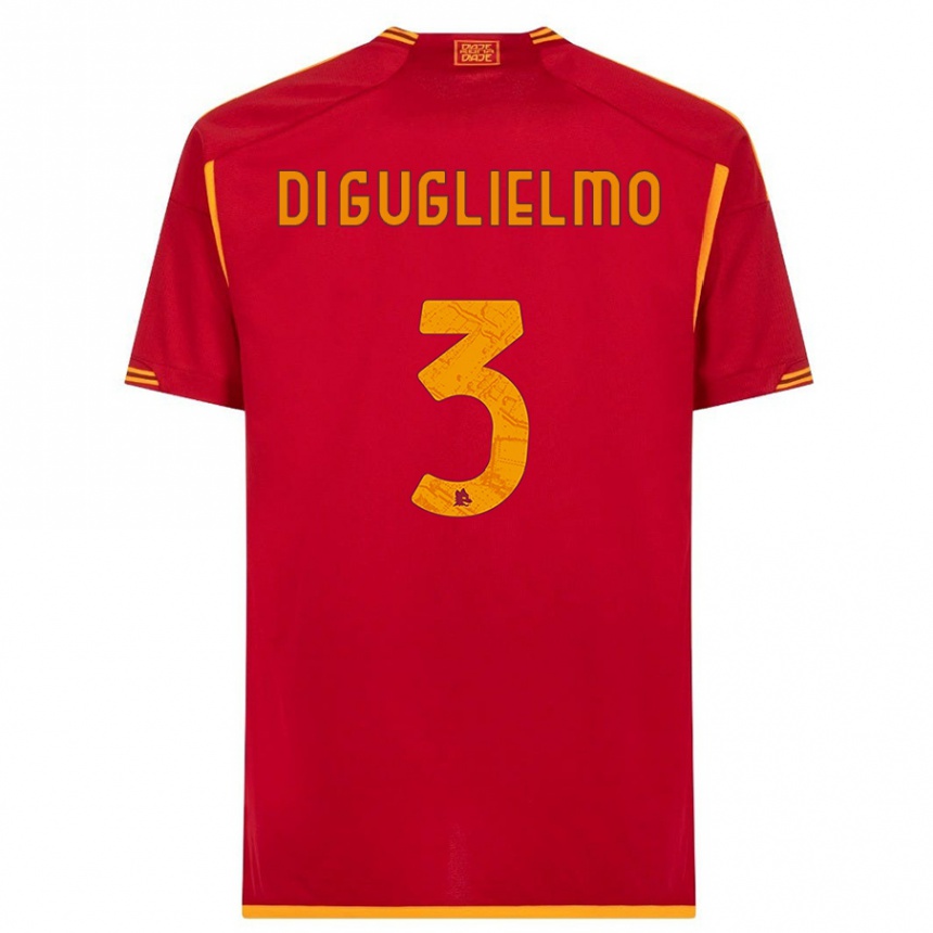 Kids  Lucia Di Guglielmo #3 Red Home Jersey 2023/24 T-Shirt