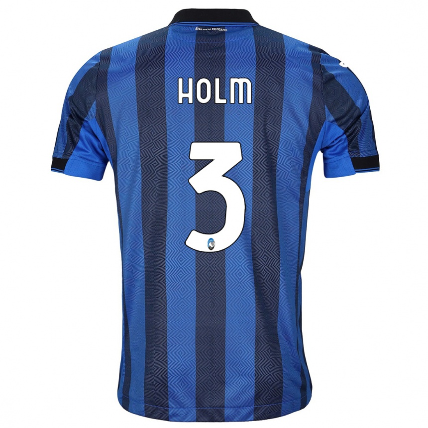 Kids Football Emil Holm #3 Black Blue Home Jersey 2023/24 T-Shirt