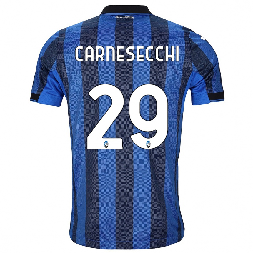 Kids Football Marco Carnesecchi #29 Black Blue Home Jersey 2023/24 T-Shirt