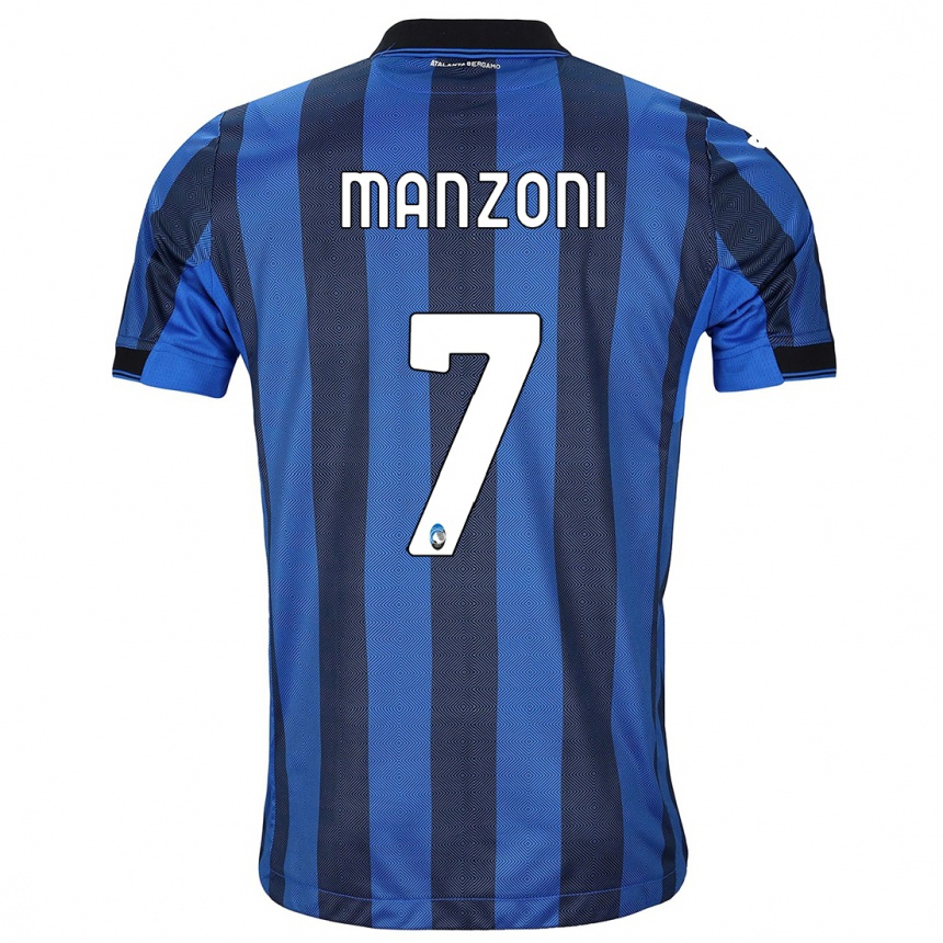 Kids Football Alberto Manzoni #7 Black Blue Home Jersey 2023/24 T-Shirt