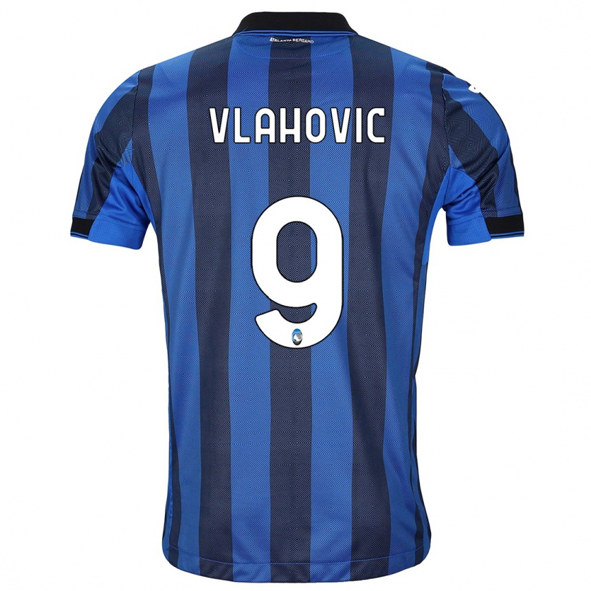 Kids Football Vanja Vlahovic #9 Black Blue Home Jersey 2023/24 T-Shirt