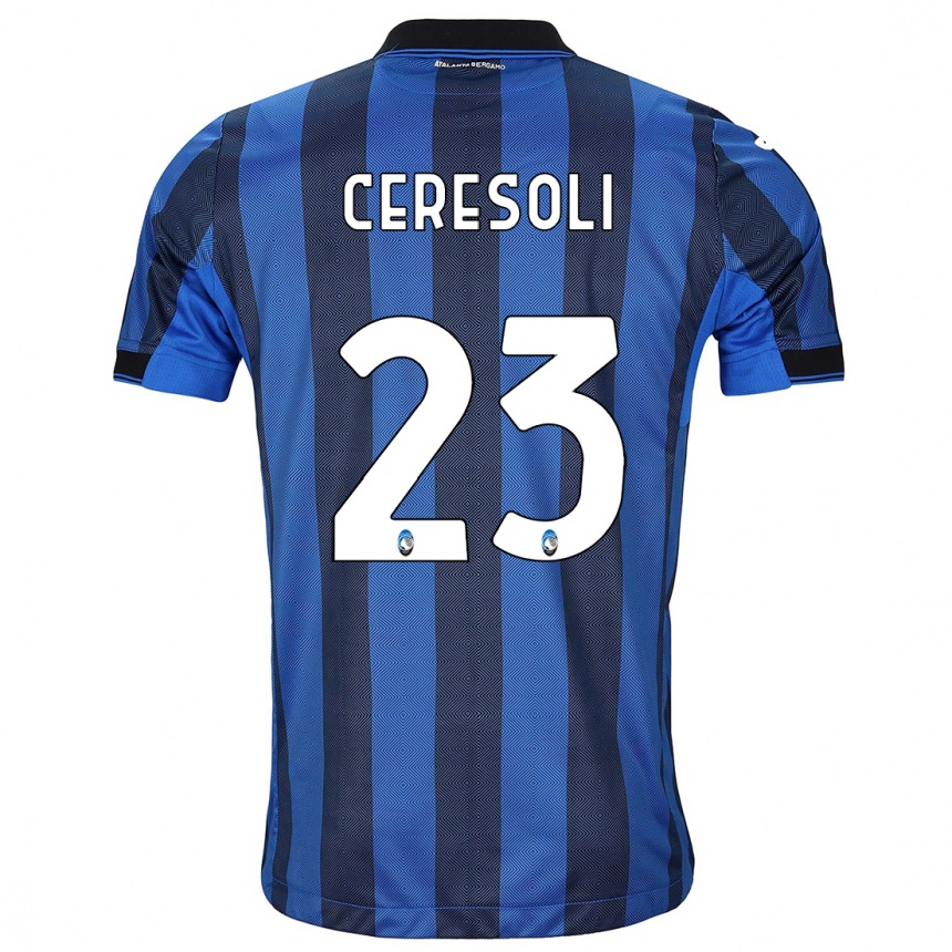 Kids Football Andrea Ceresoli #23 Black Blue Home Jersey 2023/24 T-Shirt