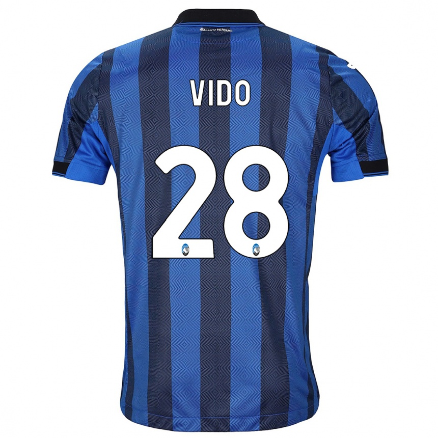 Kids Football Luca Vido #28 Black Blue Home Jersey 2023/24 T-Shirt