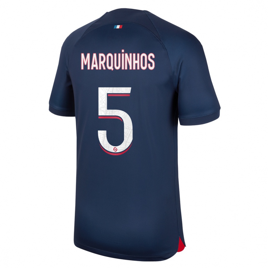 Kids  Marquinhos #5 Blue Red Home Jersey 2023/24 T-Shirt