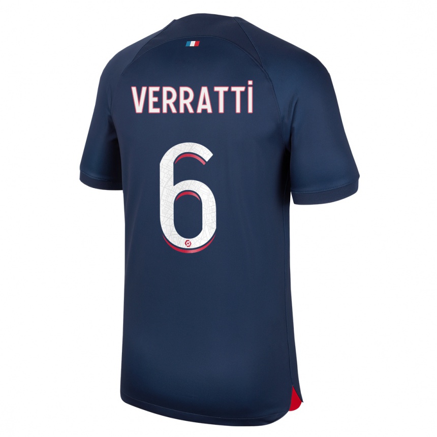 Kids  Marco Verratti #6 Blue Red Home Jersey 2023/24 T-Shirt