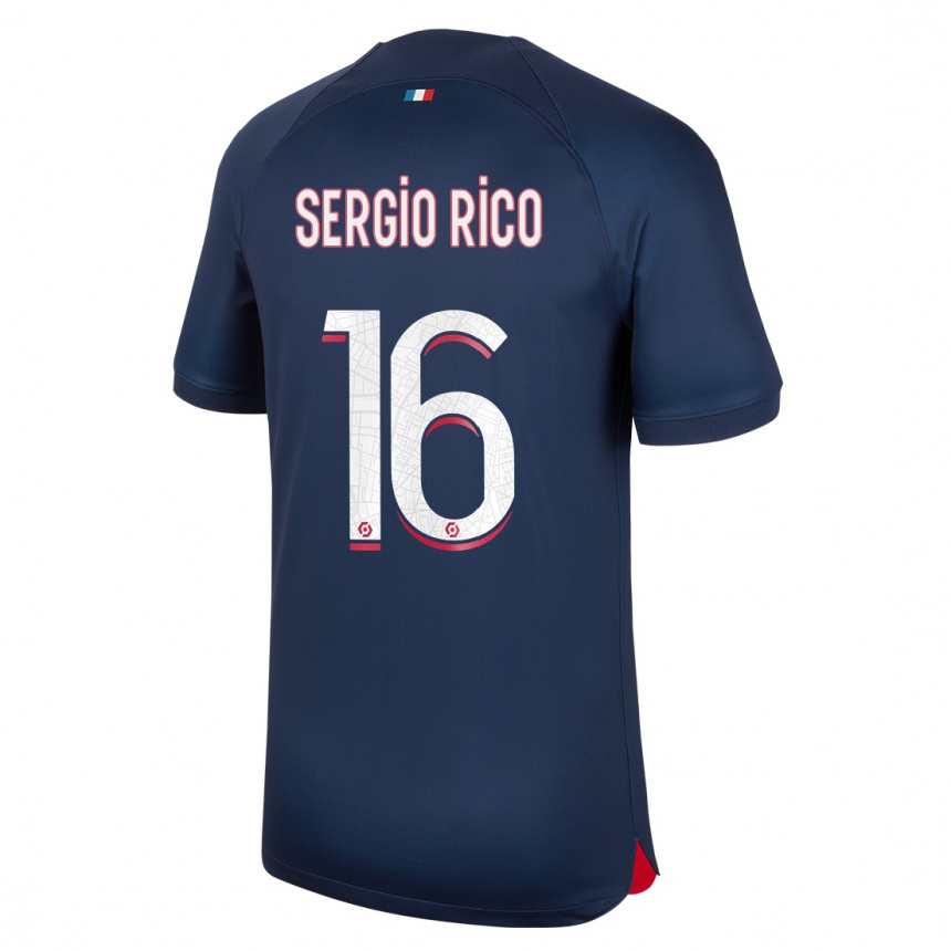 Kids  Sergio Rico #16 Blue Red Home Jersey 2023/24 T-Shirt