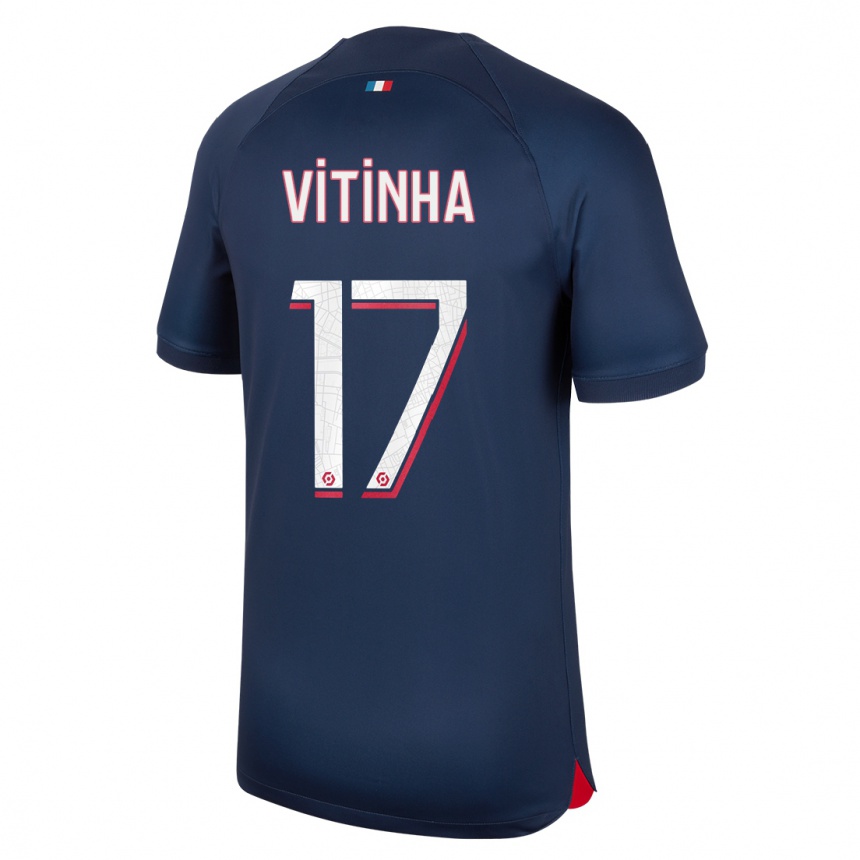 Kids  Vitinha #17 Blue Red Home Jersey 2023/24 T-Shirt