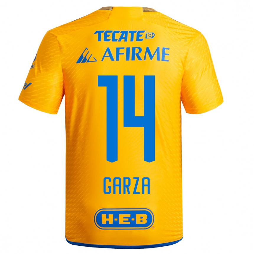 Kids Football Jesús Garza #14 Yellow Home Jersey 2023/24 T-Shirt