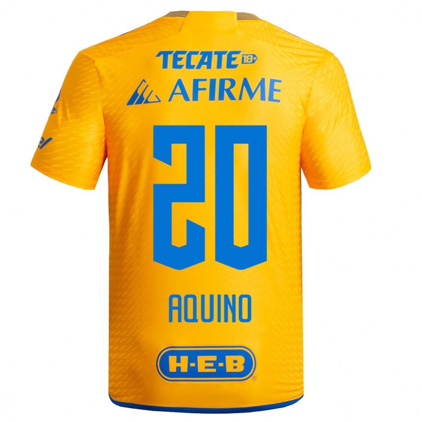 Kids Football Javier Aquino #20 Yellow Home Jersey 2023/24 T-Shirt