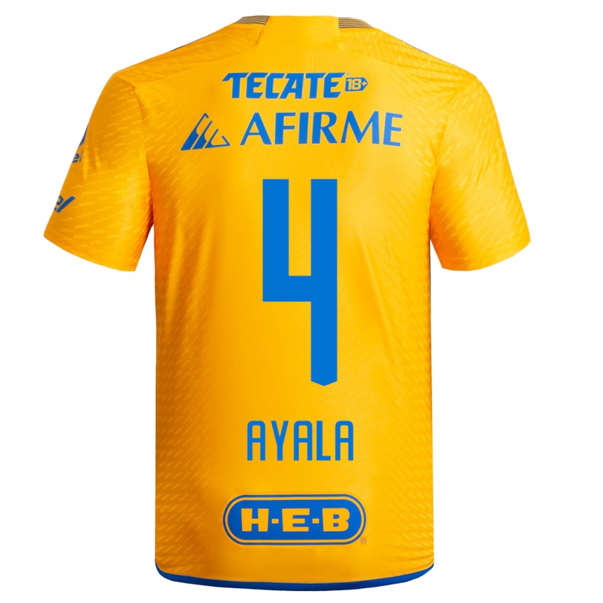 Kids Football Hugo Ayala #4 Yellow Home Jersey 2023/24 T-Shirt