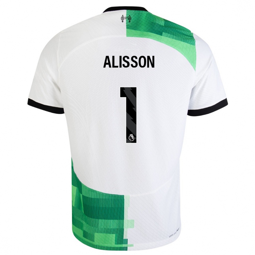 Kids  Alisson #1 White Green Away Jersey 2023/24 T-Shirt