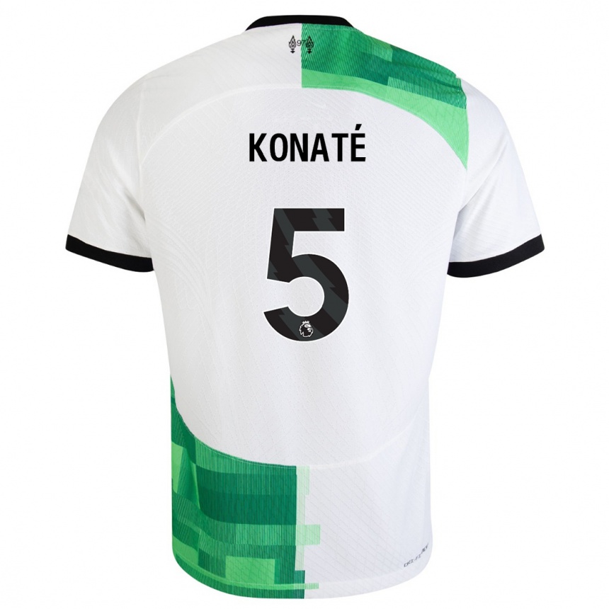 Kids  Ibrahima Konate #5 White Green Away Jersey 2023/24 T-Shirt