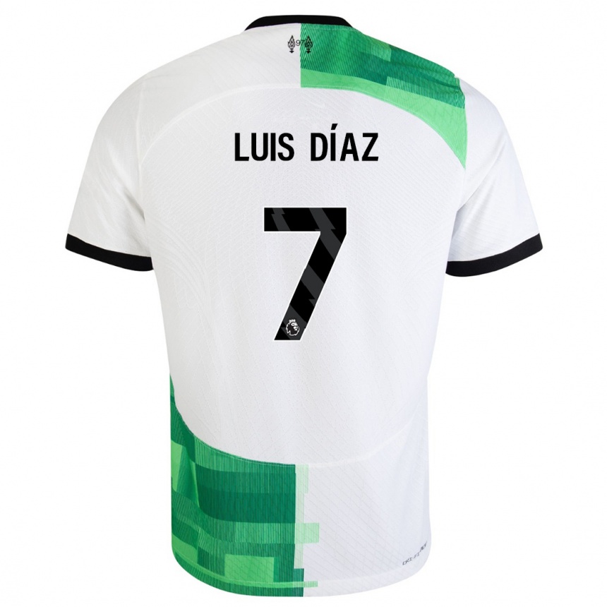 Kids  Luis Diaz #7 White Green Away Jersey 2023/24 T-Shirt