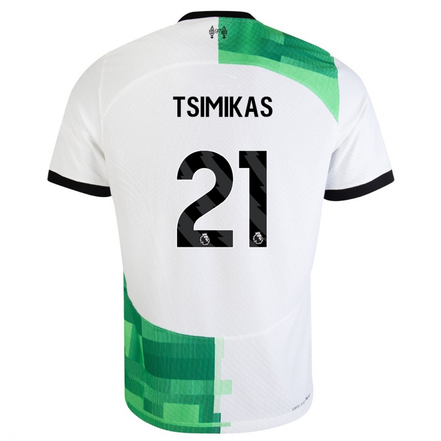 Kids  Konstantinos Tsimikas #21 White Green Away Jersey 2023/24 T-Shirt