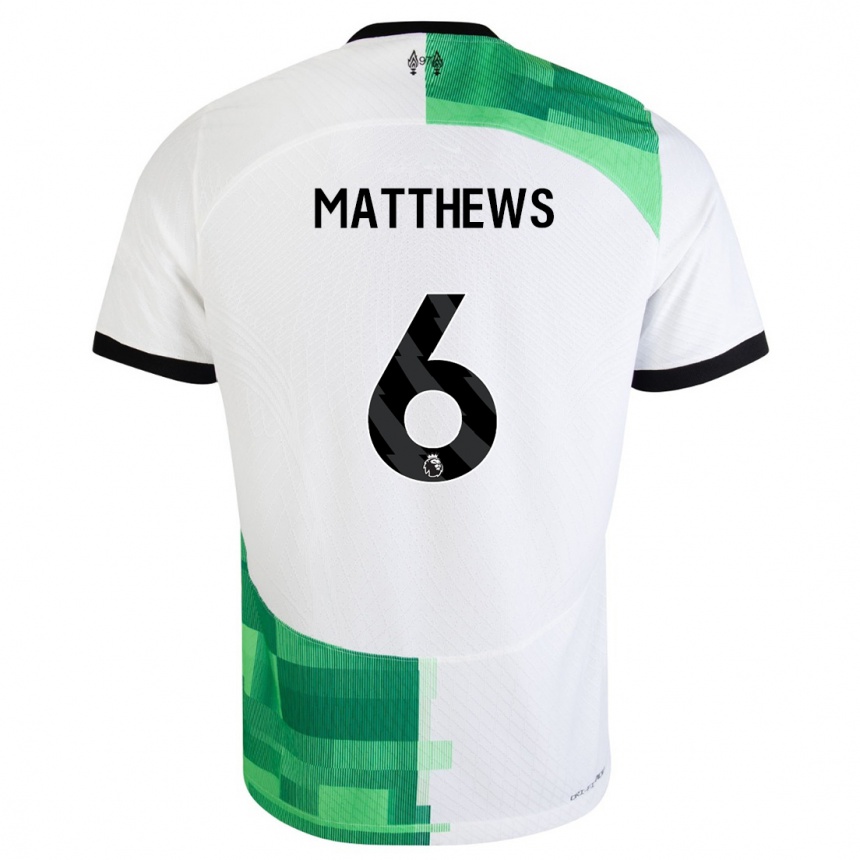 Kids  Jasmine Matthews #6 White Green Away Jersey 2023/24 T-Shirt