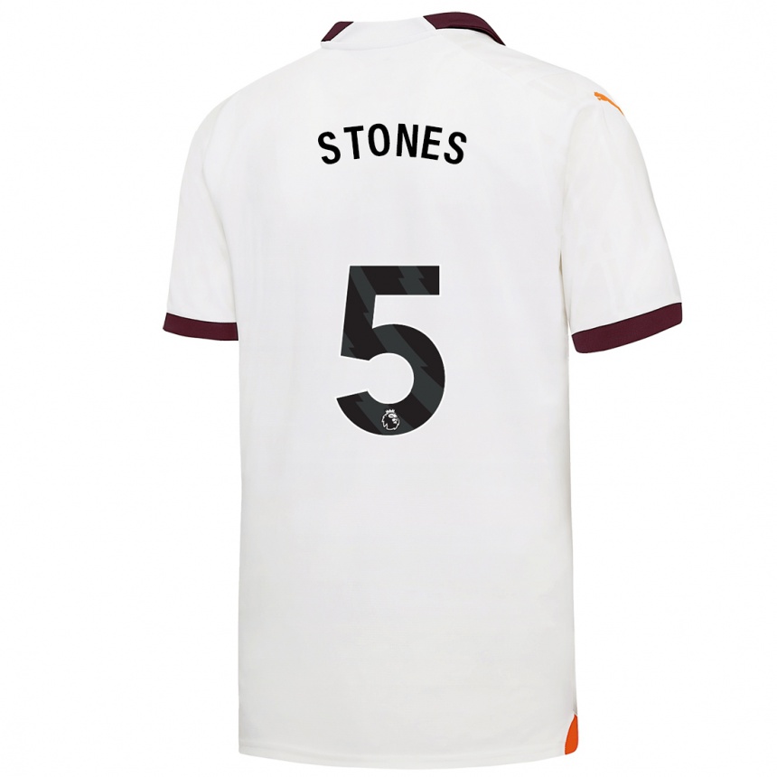 Kids  John Stones #5 White Away Jersey 2023/24 T-Shirt