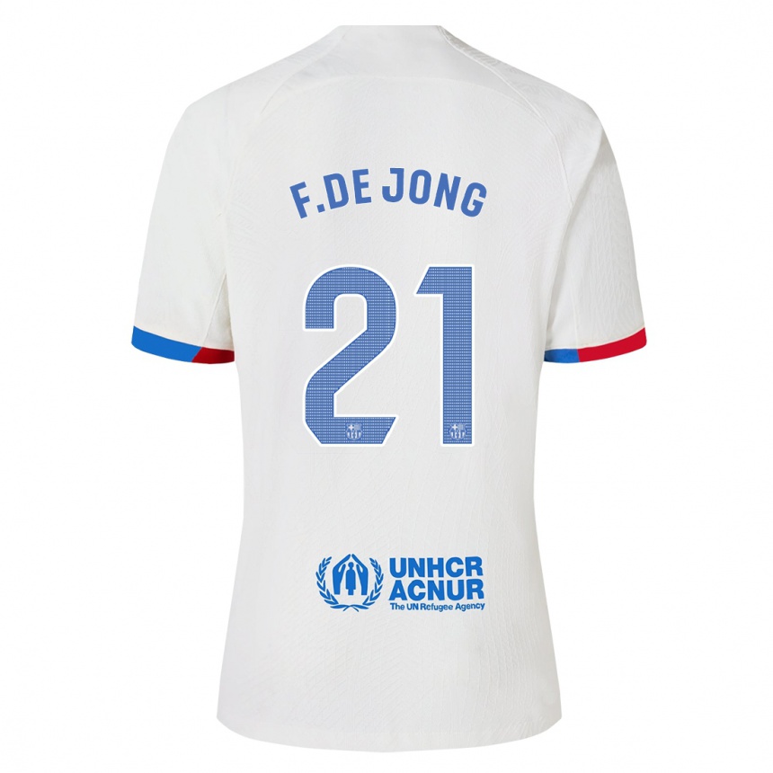 Kids  Frenkie De Jong #21 White Away Jersey 2023/24 T-Shirt