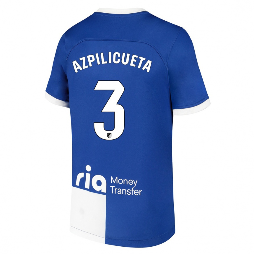 Kids  César Azpilicueta #3 Blue White Away Jersey 2023/24 T-Shirt