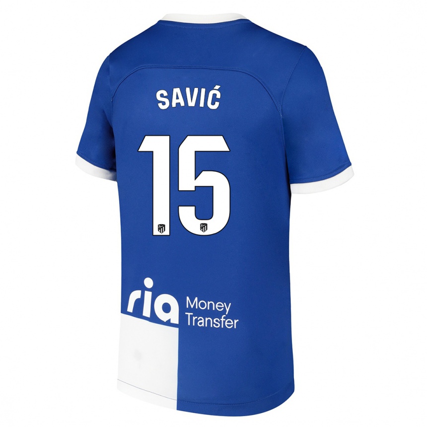Kids  Stefan Savic #15 Blue White Away Jersey 2023/24 T-Shirt