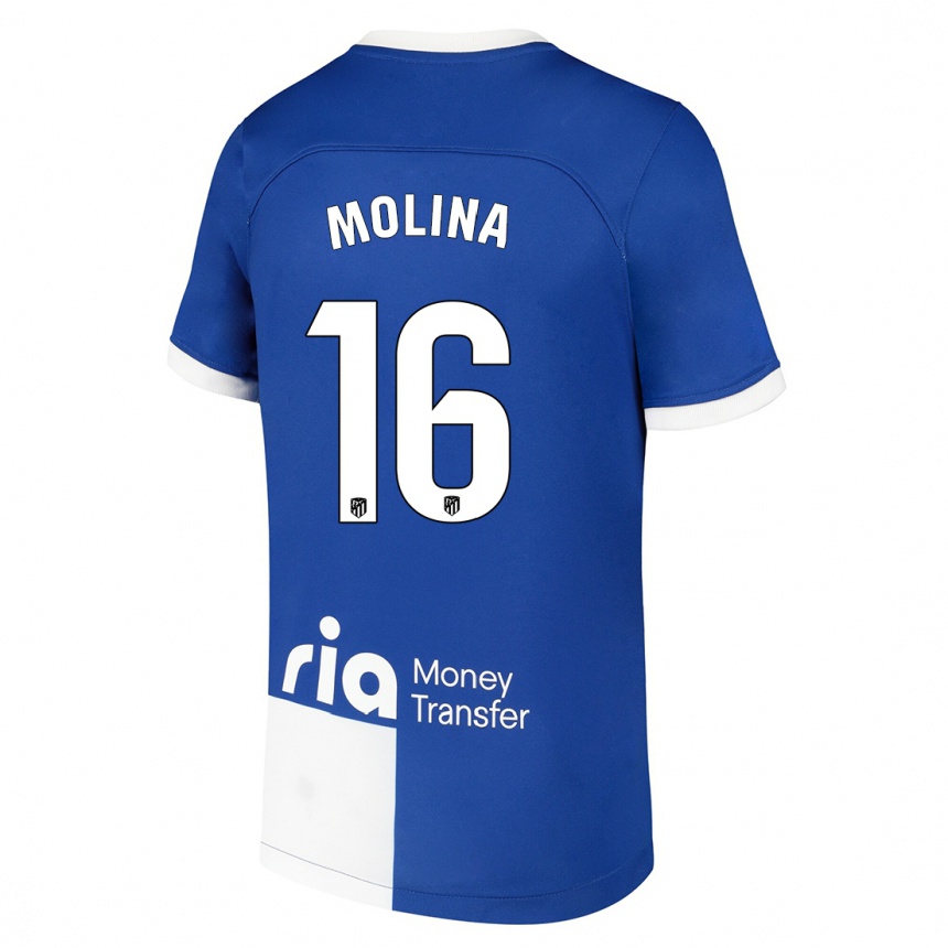 Kids  Nahuel Molina #16 Blue White Away Jersey 2023/24 T-Shirt