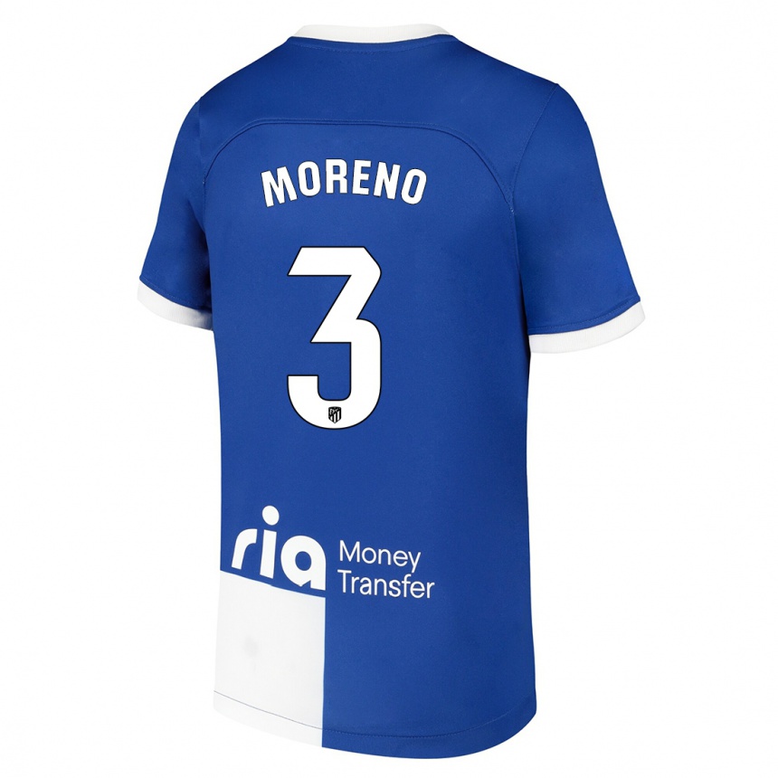 Kids  Marco Moreno #3 Blue White Away Jersey 2023/24 T-Shirt