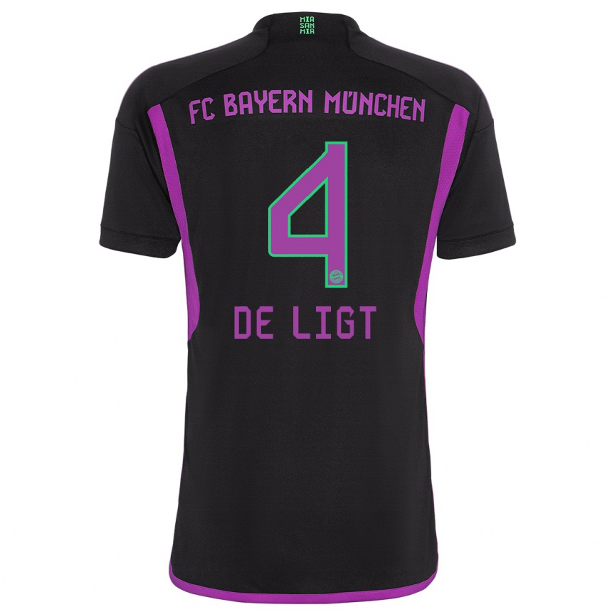 Kids  Matthijs De Ligt #4 Black Away Jersey 2023/24 T-Shirt