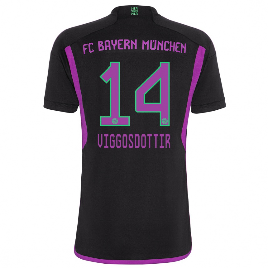 Kids  Glodis Perla Viggosdottir #14 Black Away Jersey 2023/24 T-Shirt