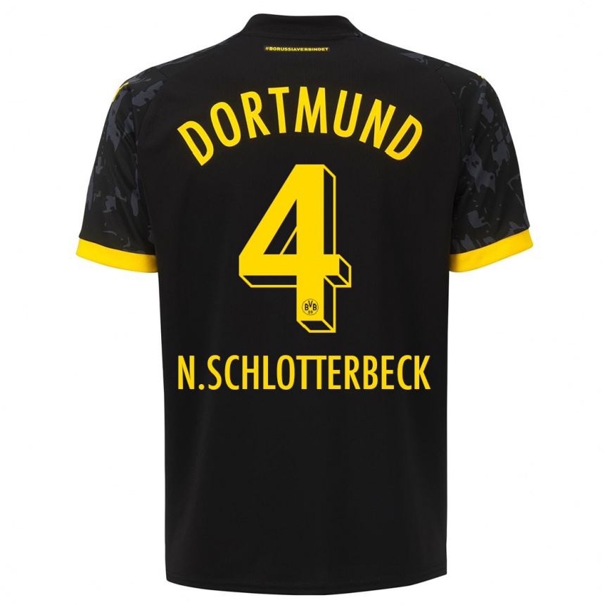 Kids  Nico Schlotterbeck #4 Black Away Jersey 2023/24 T-Shirt