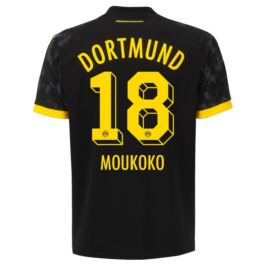 Kids  Youssoufa Moukoko #18 Black Away Jersey 2023/24 T-Shirt