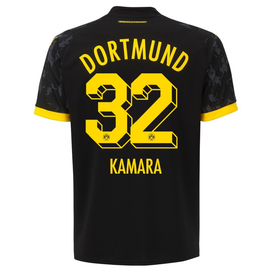 Kids  Abdoulaye Kamara #32 Black Away Jersey 2023/24 T-Shirt