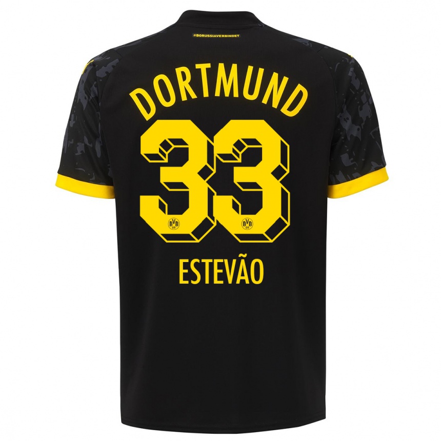 Kids  Tiago Estevão #33 Black Away Jersey 2023/24 T-Shirt