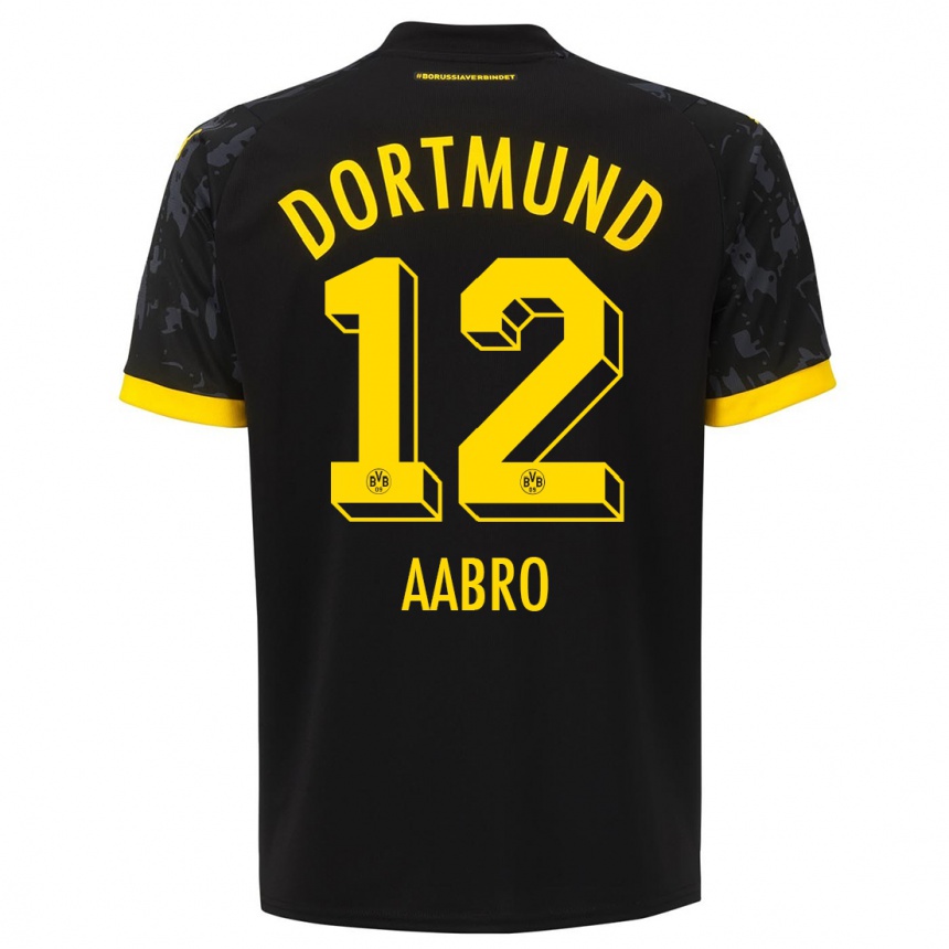 Kids  Gustav Aabro #12 Black Away Jersey 2023/24 T-Shirt