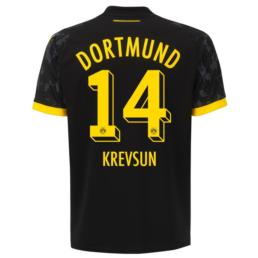 Kids  Danylo Krevsun #14 Black Away Jersey 2023/24 T-Shirt