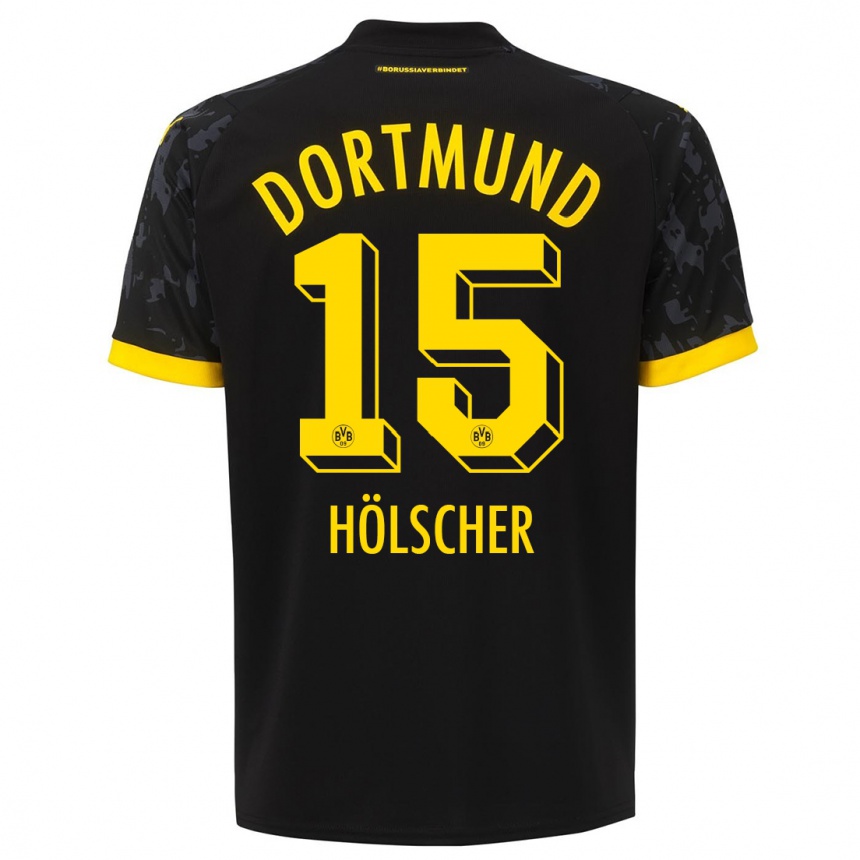 Kids  Mats Hölscher #15 Black Away Jersey 2023/24 T-Shirt