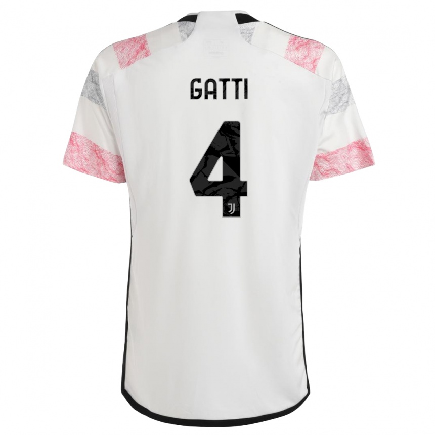 Kids  Federico Gatti #4 White Pink Away Jersey 2023/24 T-Shirt