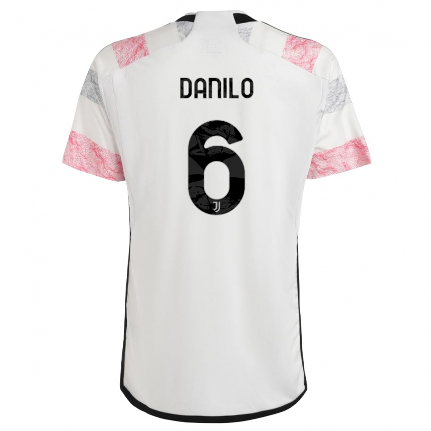 Kids  Danilo #6 White Pink Away Jersey 2023/24 T-Shirt