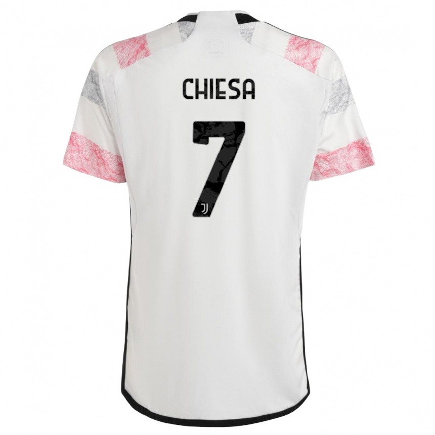 Kids  Federico Chiesa #7 White Pink Away Jersey 2023/24 T-Shirt