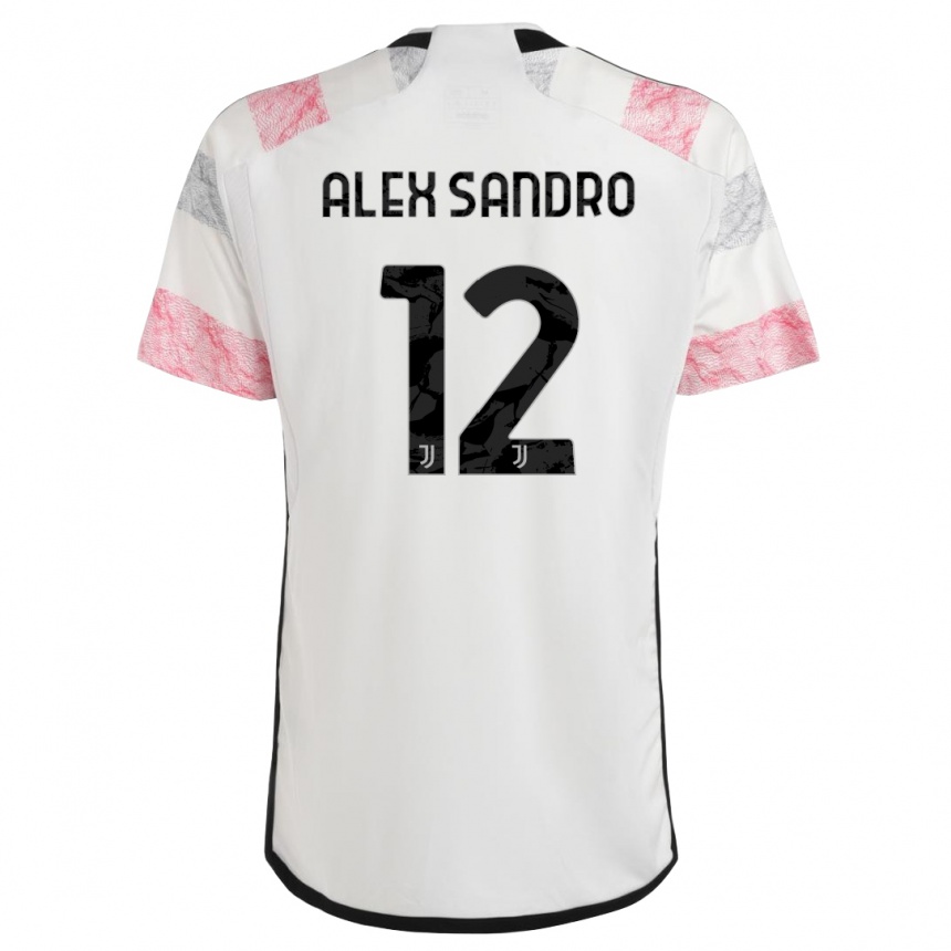 Kids  Alex Sandro #12 White Pink Away Jersey 2023/24 T-Shirt