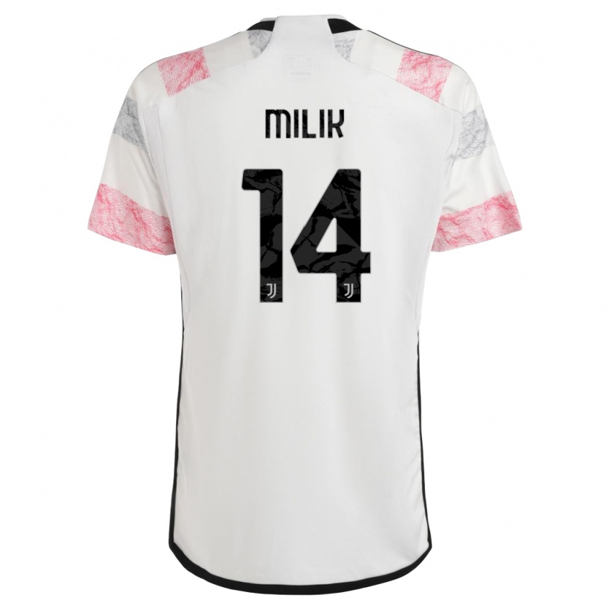 Kids  Arkadiusz Milik #14 White Pink Away Jersey 2023/24 T-Shirt