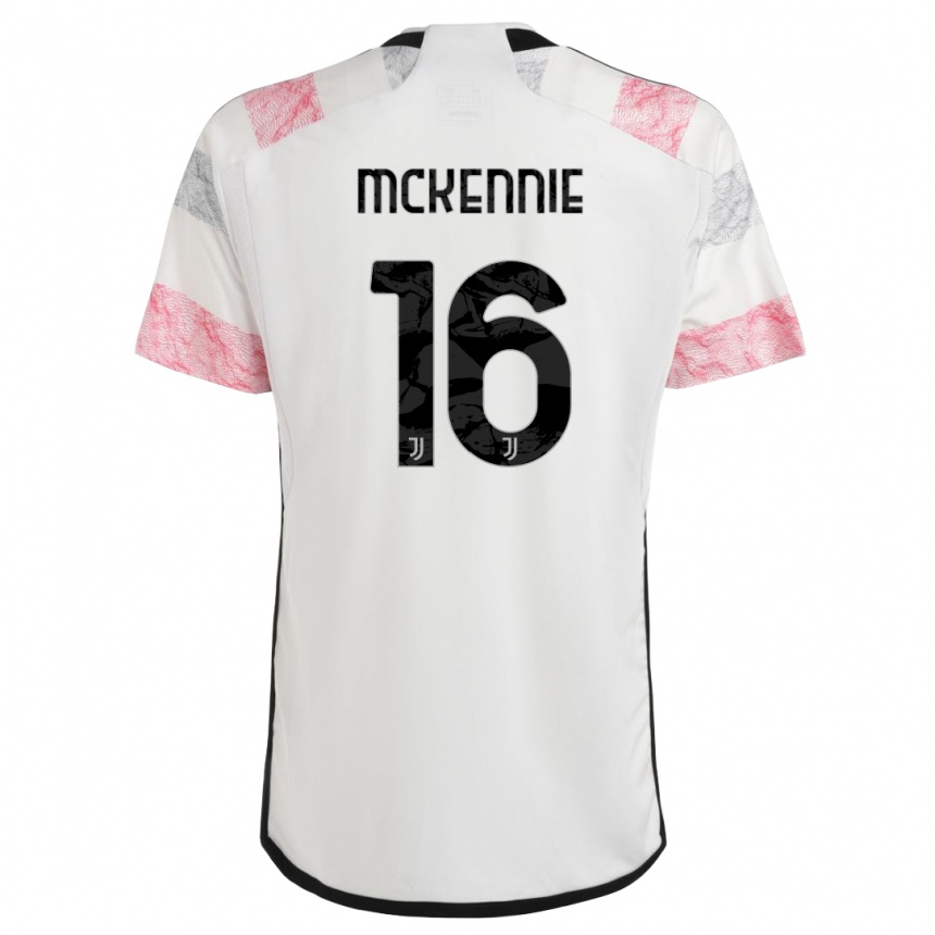 Kids  Weston Mckennie #16 White Pink Away Jersey 2023/24 T-Shirt