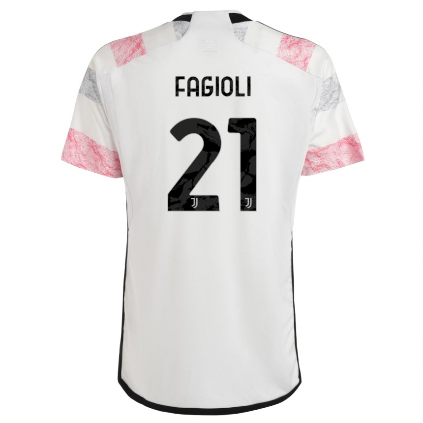 Kids  Nicolo Fagioli #21 White Pink Away Jersey 2023/24 T-Shirt