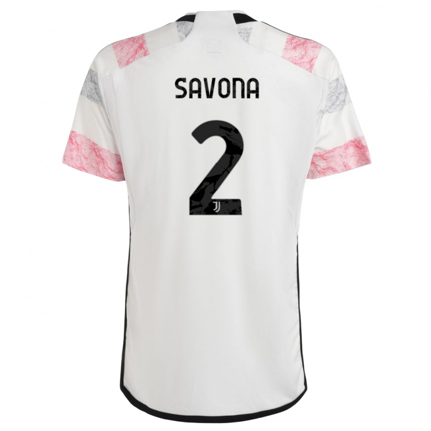 Kids  Nicolo Savona #2 White Pink Away Jersey 2023/24 T-Shirt