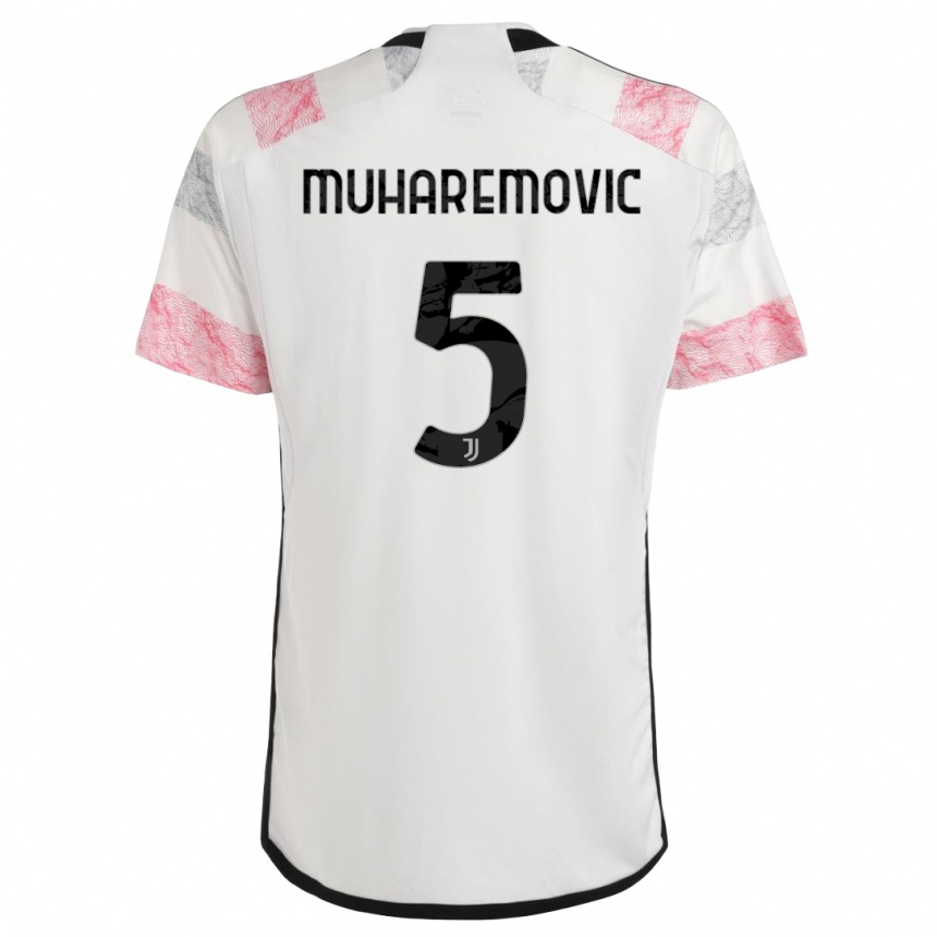 Kids  Tarik Muharemovic #5 White Pink Away Jersey 2023/24 T-Shirt